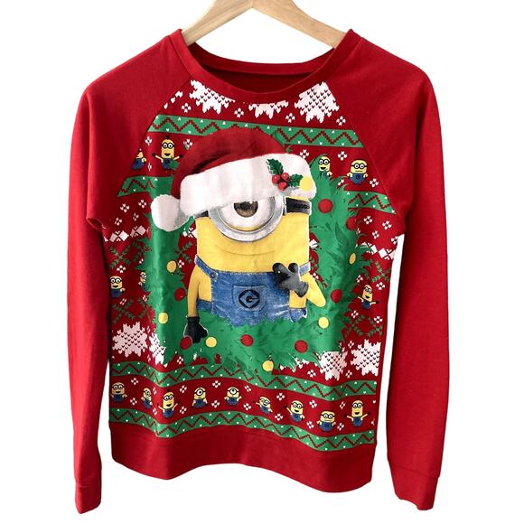 Despicable Me Minion Christmas Holiday Sweatshirt - Red - XS - Picture 1 of 5